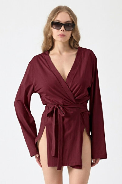 COMBİNE MİCHAİL Γυναικεία ρούχα παραλίας Άνετο κιμονό με ζώνη σε μπορντό χρώμα