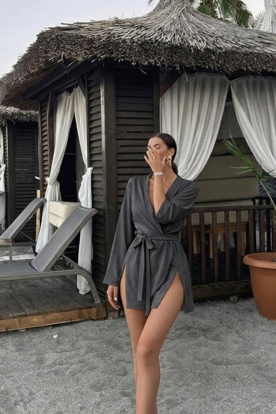 COMBİNE MİCHAİL Γυναικείο ίσιο κιμονό βασικής εφαρμογής, καπνιστό, μίνι