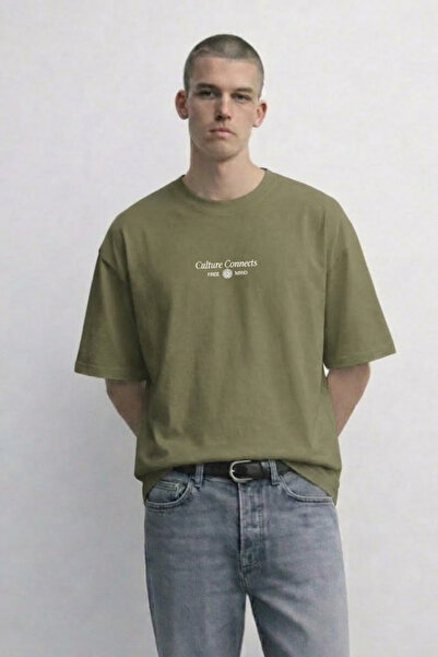 MATERIAL Ανδρικό μπλουζάκι Oversize Culture Connect με στάμπα χακί