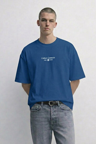 MATERIAL Ανδρικό μπλουζάκι Oversize Culture Connect με στάμπα σε μπλε χρώμα
