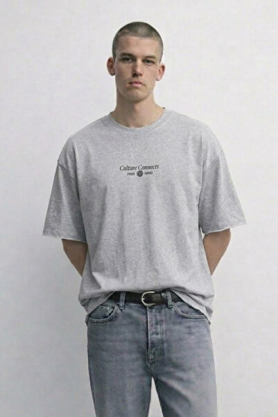 MATERIAL Ανδρικό μπλουζάκι Oversize Culture Connect με στάμπα M. Grey