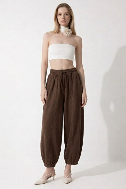 COMBİNE MİCHAİL Γυναικείο Βασικό Μαλακό Καφέ Παντελόνι Σαλβάρ