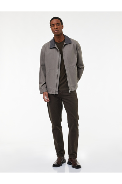 Koton Regular Fit Uzun Kollu Cepli Gömlek Yaka Fermuarlı Jean Ceket