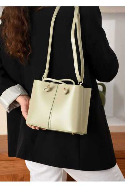 ÖZÜM ÇANTA Women's 3-Compartment Long Strap Shoulder Bag Pistachio Green