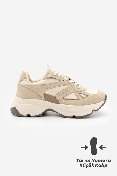 Marjin Kadın Sneaker Yüksek Kalın Taban Çok Parçalı Bağcıklı Spor Ayakkabı Va...