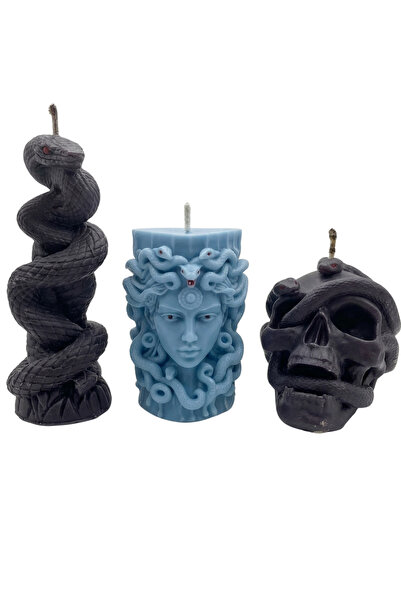 Anima Glow Cold Myth Set | Medusa, Yılan ve Kurukafa Dekoratif Mum Seti