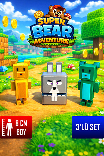 YAGLİZ Super Bear Adventures Gold Baaren, Gri Tavşan ve Yeşil Ayı 3D Figür Seti