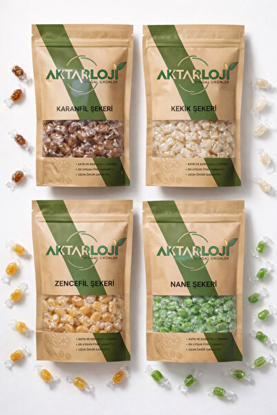 aktarloji Bitkisel Pastil 4’lü Paket | 250 Gr Kekik Şekeri , 250 Gr Nane, 250...