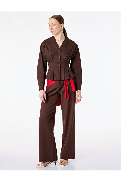 Koton Cotton Long Sleeve Buttoned V-Neck Shirt