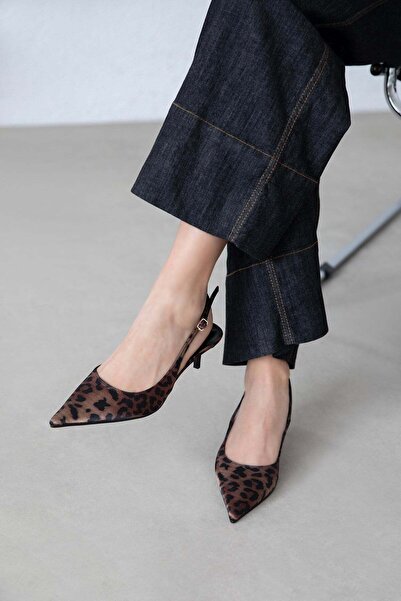 STRASWANS Γυναικεία σατέν παπούτσια με τακούνι Marcela Leopard