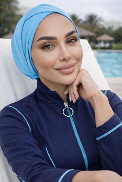 Aişe tesettür Μπλε Σταυρός Μπονέ / Θάλασσα - Μπονέ για πισίνα