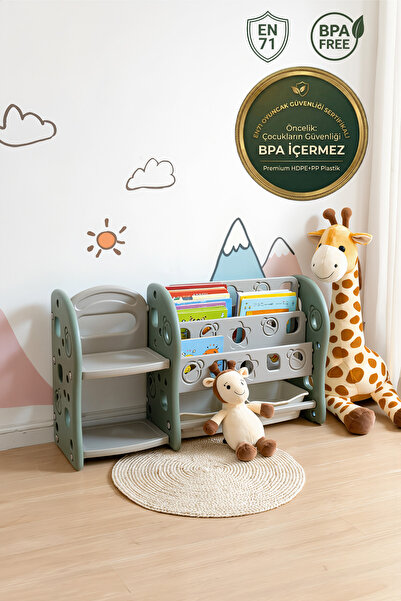 CREALISOL MontiLarge: Ada Yeşili Çok Amaçlı Montessori Çocuk Kitaplığı ve Oyu...