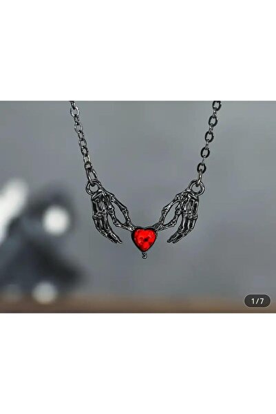 FG KONNİCHİWA Kırmızı Reaper Heart Skeleton Hand Zincirli Kolye Kalp Muhafızı...