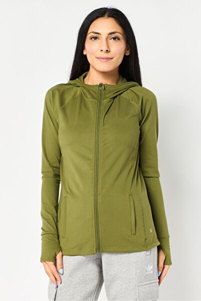 Hurley سويت شيرت رياضي نسائي بأكمام طويلة للجري، زيتوني