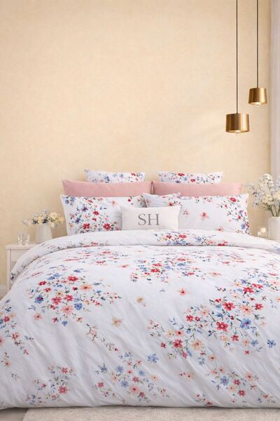 Sheri Home Tekstil Lastikli Çarşaflı Tek Kişilik Nevresim Takımı KIRÇİÇEKMODE...