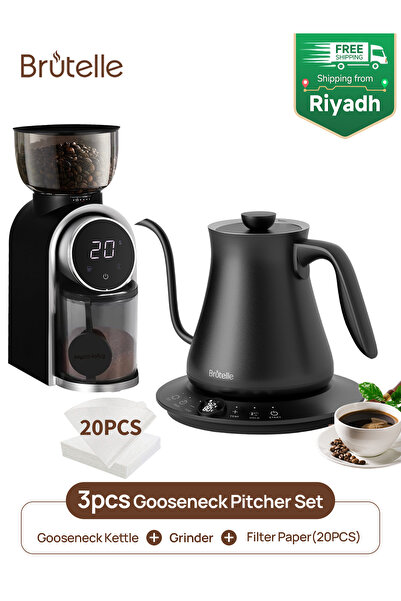 Brutelle مجموعة ماكينة تحضير القهوة الكهربائية ذات الرقبة الإوزية V02 مع مرشح...