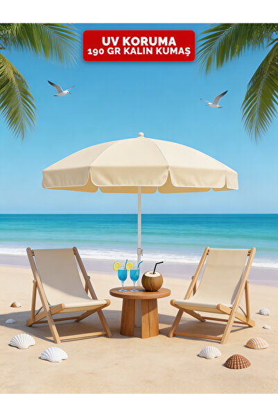 Durul Plaj Şemsiyesi , Güneş ve Balkon Şemsiyesi 180 Cm - 8 Telli Krem Renk K...