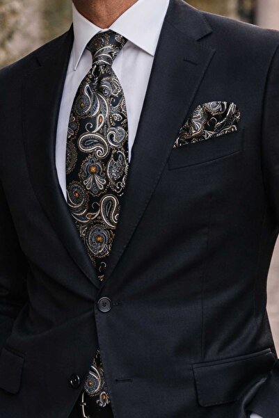 Kravatkolik Κλασική γραβάτα με μοτίβο καφέ σάλι με μαντήλι KK13121