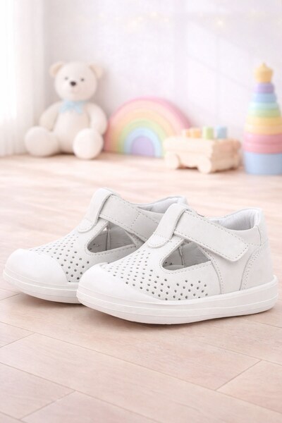 Rakerplus Shaun Genuine Leather White Velcro Anatomical Baby Sandals