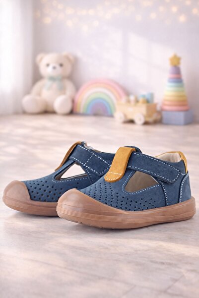 Rakerplus Shaun Genuine Leather Gray Tan Velcro Anatomical Baby Sandals