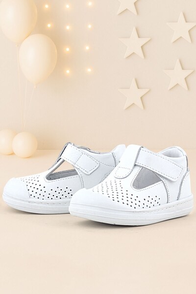 Rakerplus Shaun Genuine Leather White Leather Velcro Anatomical Baby Sandals