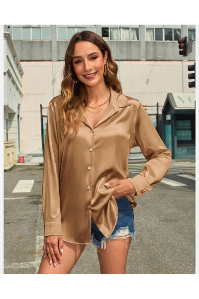 Clothes Fast Γυναικείο σατέν πουκάμισο με μακριά μανίκια, κλασικό κομψό, για ...