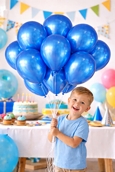 Parti dolabı 20 Adet Metalik Parlak Koyu Mavi(Lacivert) Balon Helyumla Uçan D...