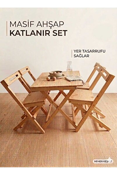 Onbaşı AHŞAP KATLANABİLİR KAMP BALKON BAHÇE MASA SANDALYE TAKIMI