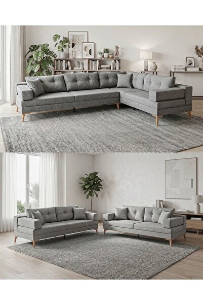 Velura Home & Living Zeri Modüler Yataklı Koltuk Takımı & 2 Adet Üçlü Kanepe ...