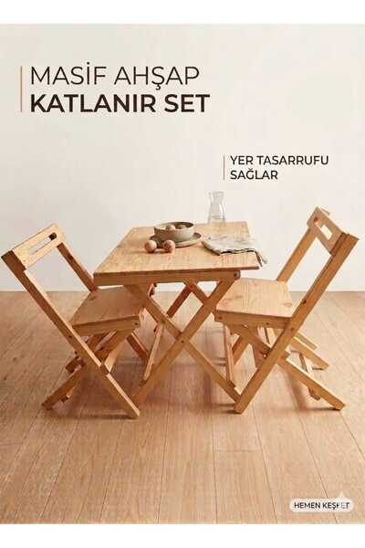 Onbaşı Ahşap Katlanır Balkon Bahçe Kamp Masa Sandalye Takımı