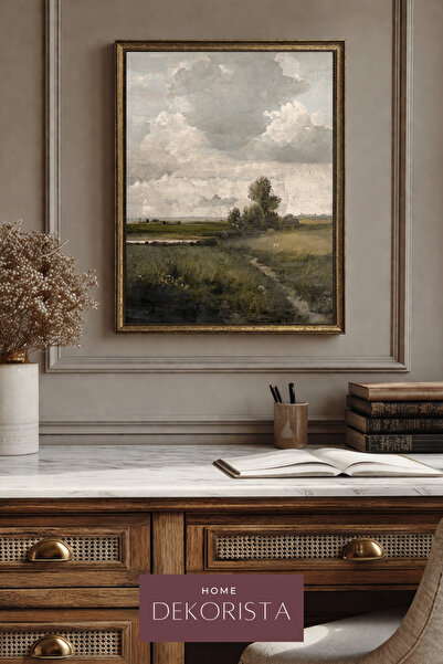 HOME DEKORİSTA Πίνακας τοπίου με vintage πλαίσιο ΧΩΡΙΣ ΓΥΑΛΙ, ποιμενικός πράσ...