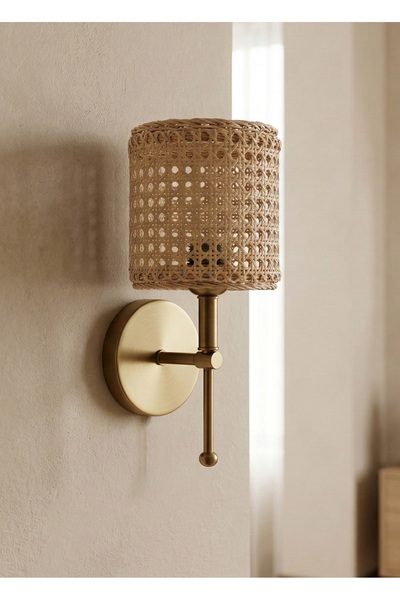 Maison Avf Hazeran & Rattan up Wired Wall Lighting Sconce - Lower Antique Gold