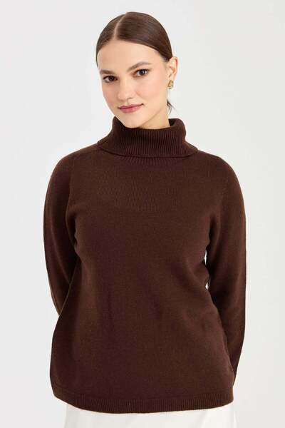 Desen Triko Γυναικείο Ολόσωμο Πουλόβερ Κλασικό Μάλλινο Μ.Καφέ