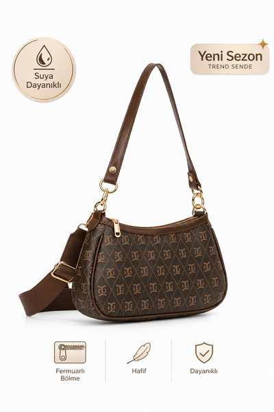 Newish Kadın Farme Monogram Baget El ve Omuz Çantası new111 - Kahverengi