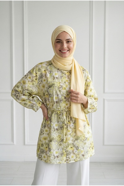 BENAHOLL Lamyla Κοντό πουκάμισο με έθνικ σχέδιο και κορδόνια-PE266 Μπουκέτο