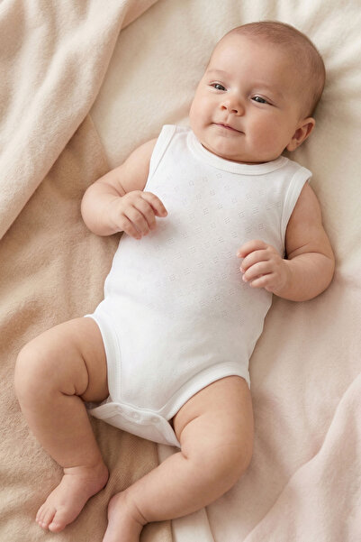 bebegen Unisex White Short Sleeve Snap-On Bodysuit