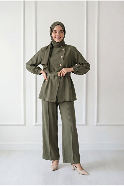 BENAHOLL Σετ με μεταλλικά κουμπιά σταυρωτά στο μπροστινό μέρος Niyan-BN4622 Χακί