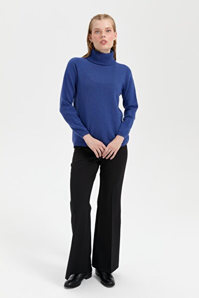 Desen Triko Μπλε Ολόκληρο Κλασικό Γυναικείο Μάλλινο Πουλόβερ