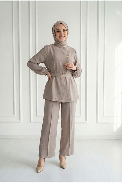 BENAHOLL Niyan Front Cross Metallic Buttoned Suit-Bn4622 Stone