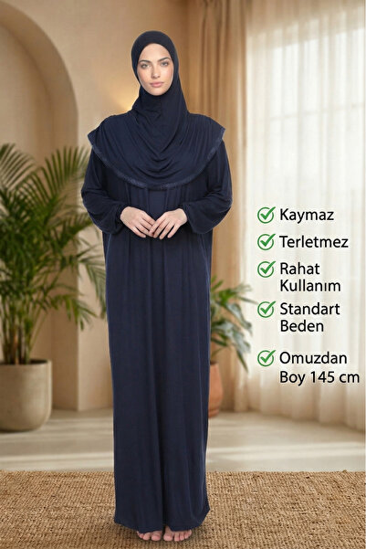 Sonbaharmoda Φόρεμα προσευχής Navy Blue Hijab Cotton Lace Prayer - Μονοκόμματ...