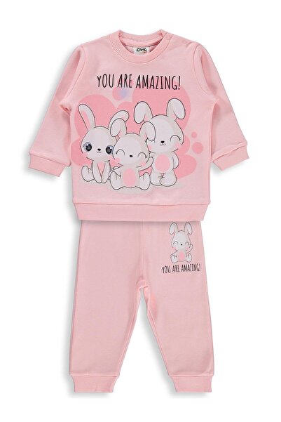 Civil Baby Tavşanlar Baskılı 6-18 Ay Takım - Pudra 12-18 Ay