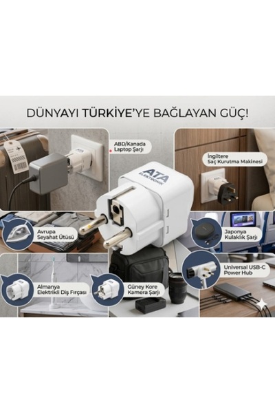 ATA ELEKTRONİK Universal Fiş Priz Çevirici Usa Ve Ingiliz Türk  Seyahat Adaptör