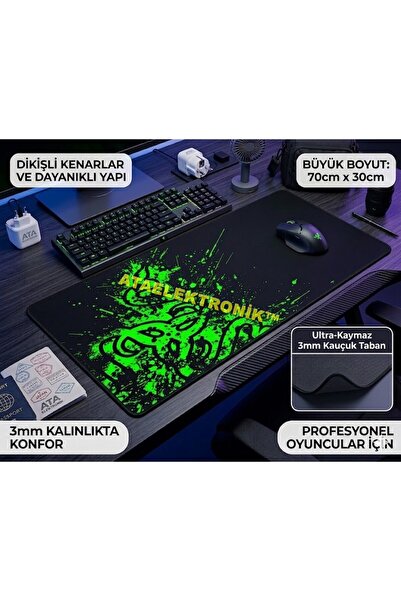 ATAELEKTRONİK Kaliteli Büyük Razer Desenli Yumuşak Gaming Mouse Ve Klavye Mou...