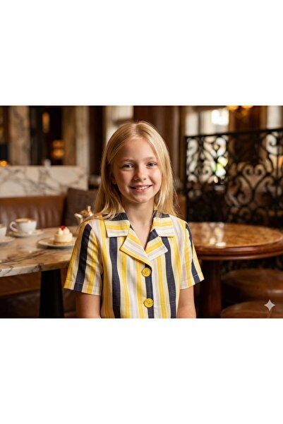 Hilal Akıncı Kids Κοριτσίστικο ριγέ κοντό μπλέιζερ παλτό