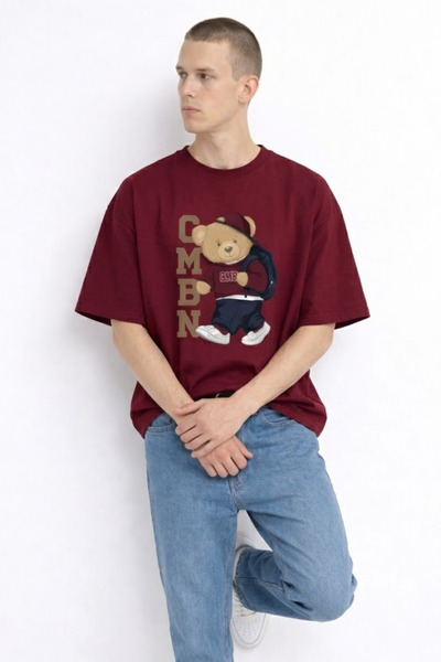 MATERIAL Ανδρικό μπλουζάκι με λαιμόκοψη ποδηλάτου, με στάμπα αρκουδάκι, σε μπ...