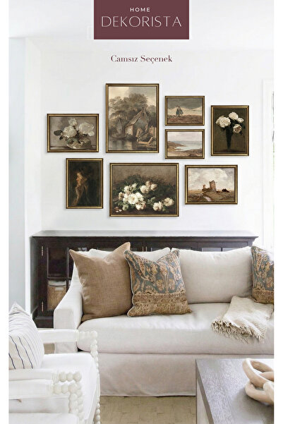 Framed Glassless Vintage 8-Piece Painting Set , Vintage Painting, Landscape Painting, Table, 125X90CM ,8LIB1CY
