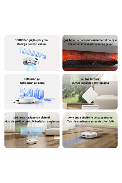 Xiaomi Robot Vacuum H40 Akıllı Robot Süpürge + Mop 10000pa (Xiaomi Türkiye Garantili)