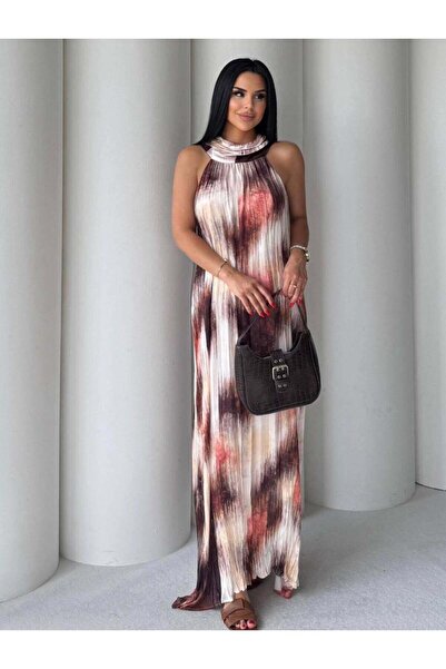 Friday Mood Γυναικείο φόρεμα με μοτίβο μπατίκ σε καφέ χρώμα