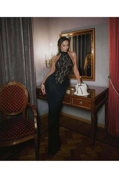 Friday Mood Γυναικείο φόρεμα με μαύρη δαντέλα διάφανη πλάτη