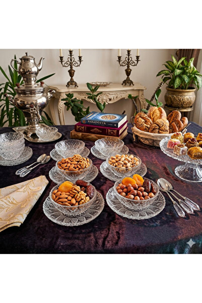 DİBA AVM 12 Parça 6 Kişilik  Lüx Cam Çerezlik Sunumluk ikramlık Seti Kristal ...